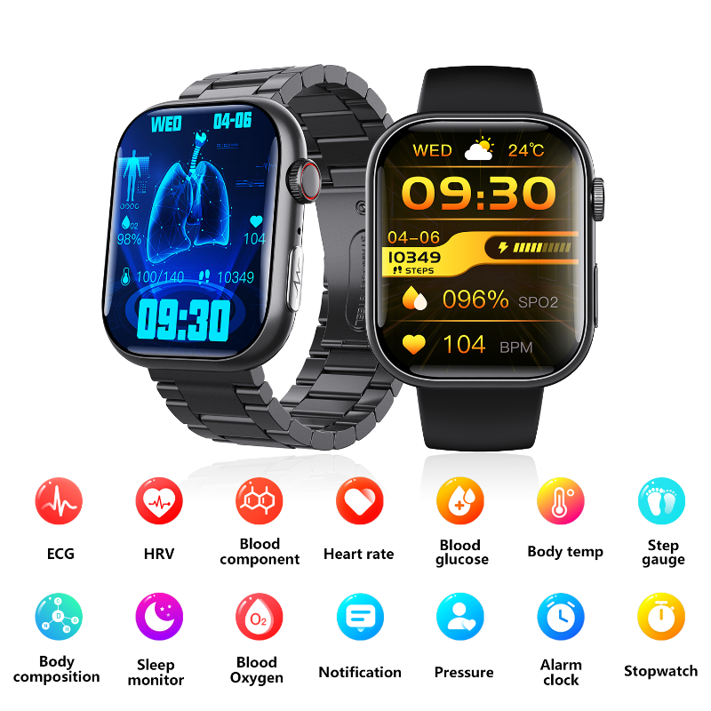 ECG Smartwatch 2025 with Blood Pressure & Blood Sugar Monitoring