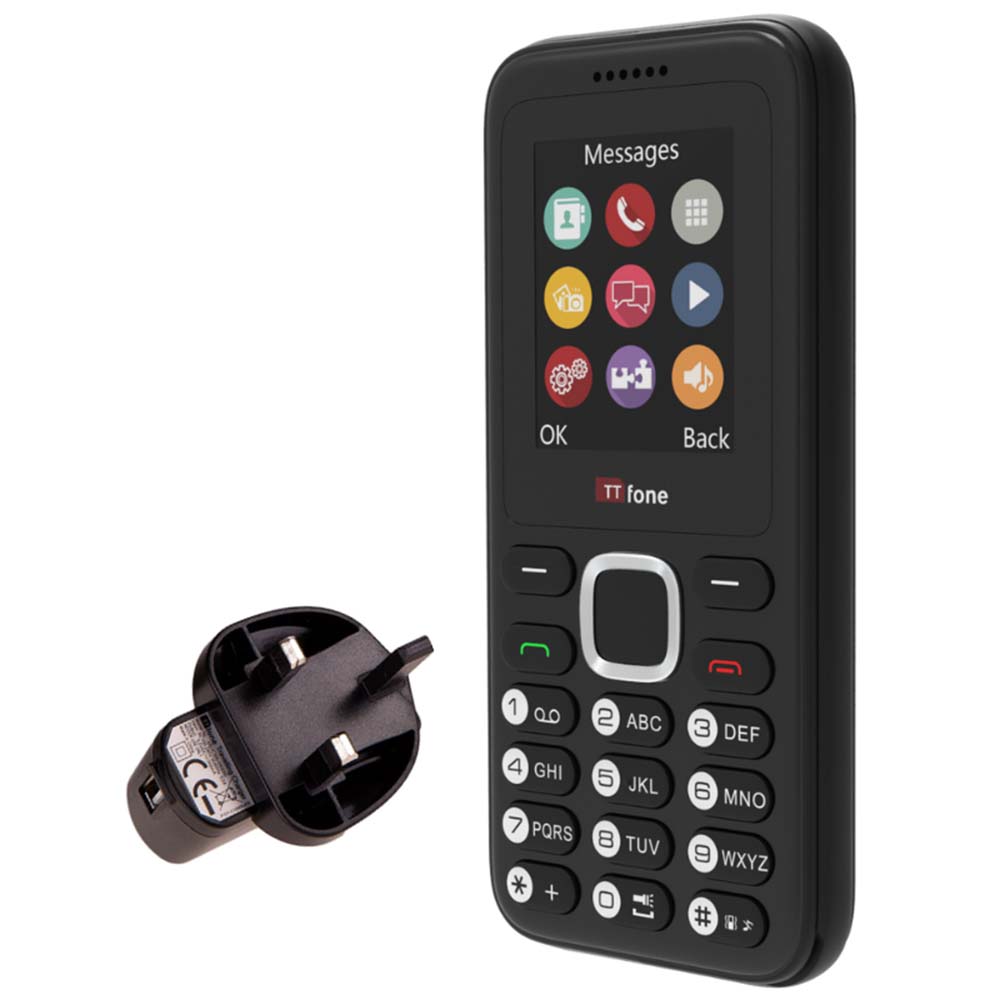 Returned Resale - TTfone TT150 Black Dual SIM Mobile with Mains Charger, O2 Pay As You Go