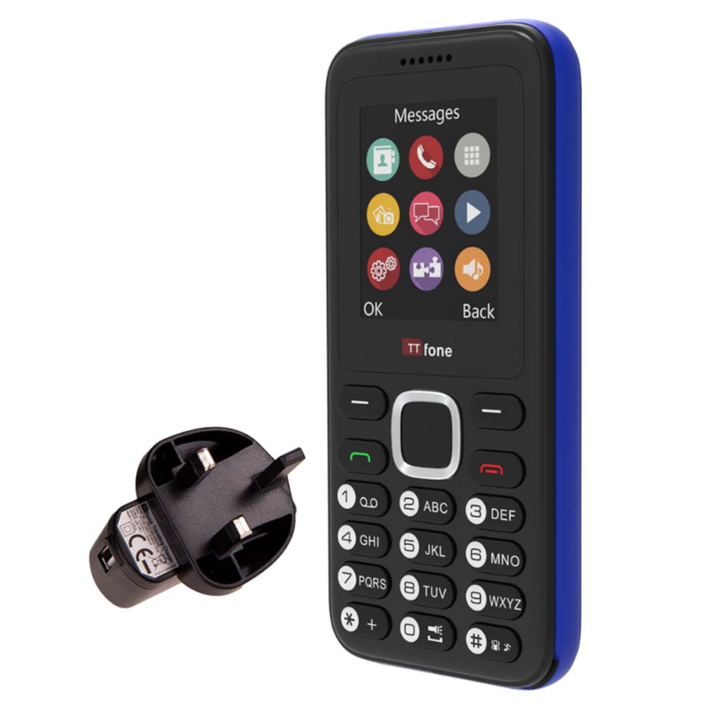 Returned Resale - TTfone TT150 Blue Dual SIM Mobile with Mains Charger, O2 Pay As You Go