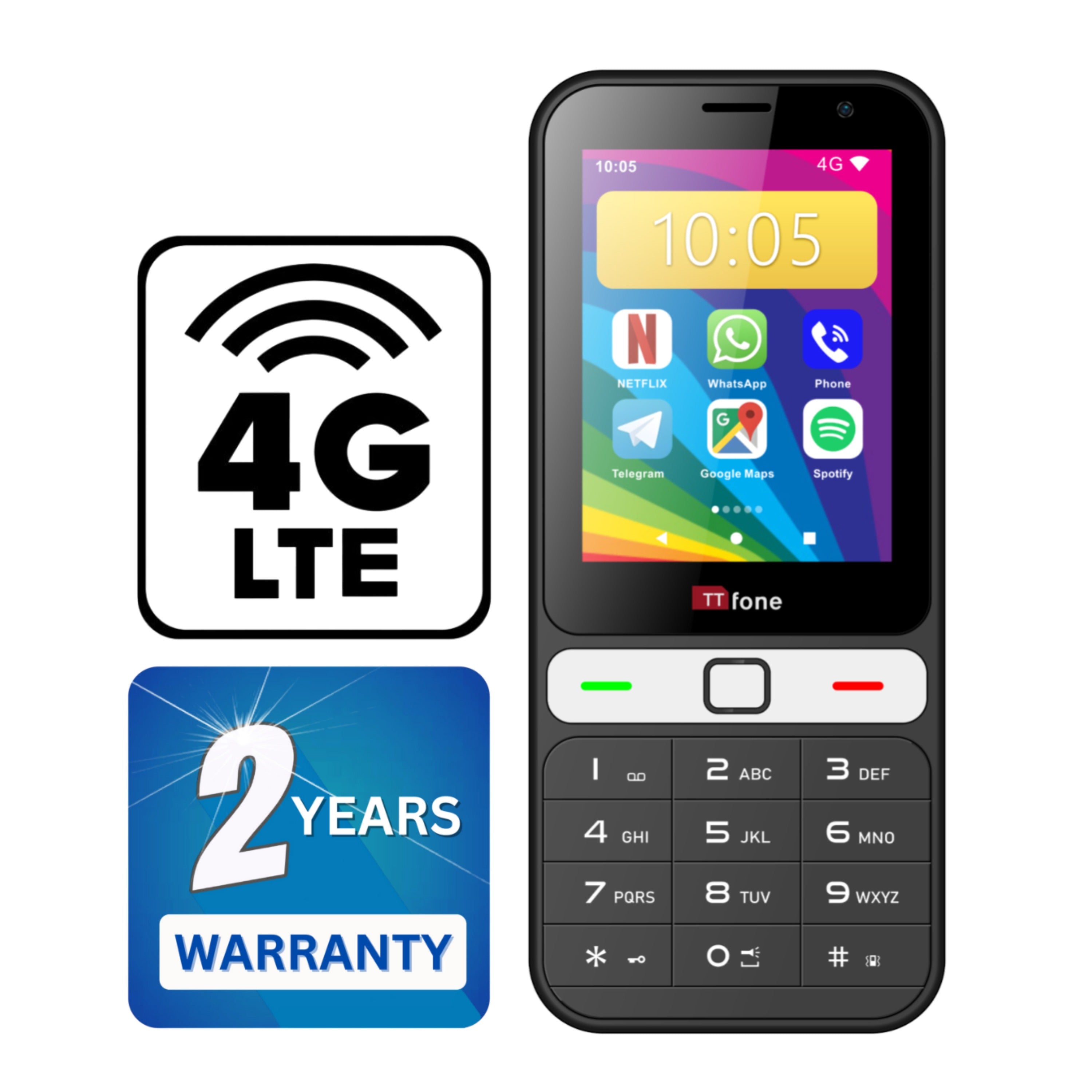TTfone TT280 4G – Keypad with touch display, compatible with Giffgaff SIM and includes a Dock charger