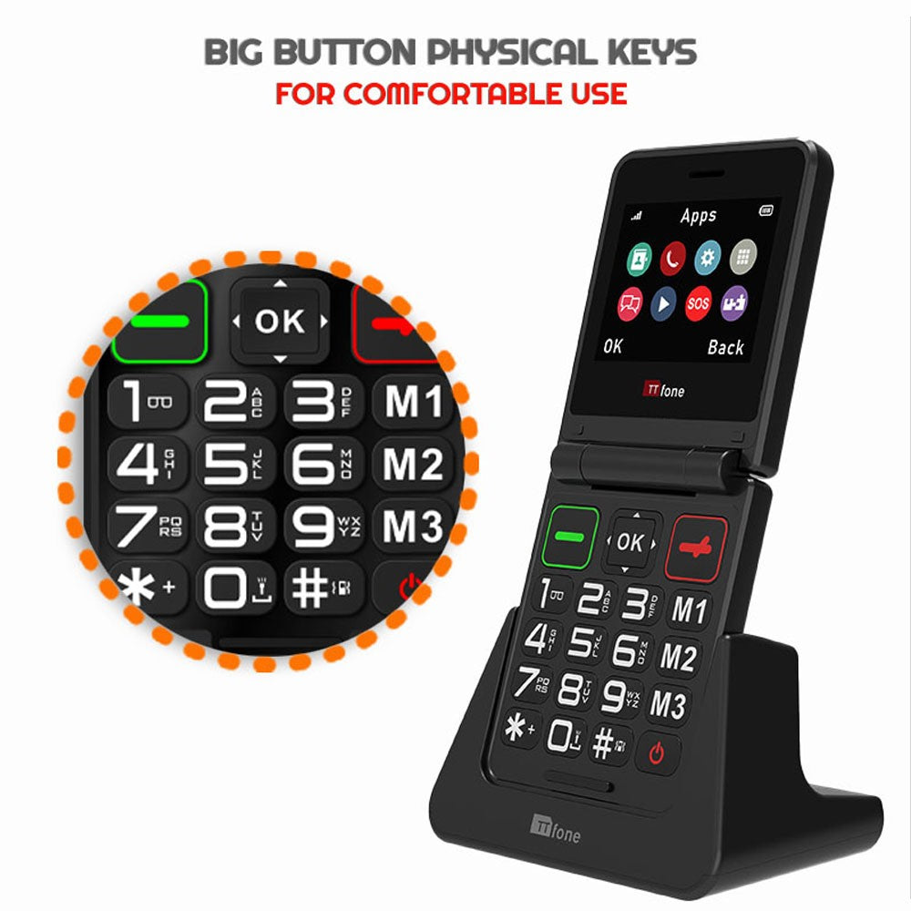 TTfone TT660 Flip Big Button Mobile with USB C Dock Charger