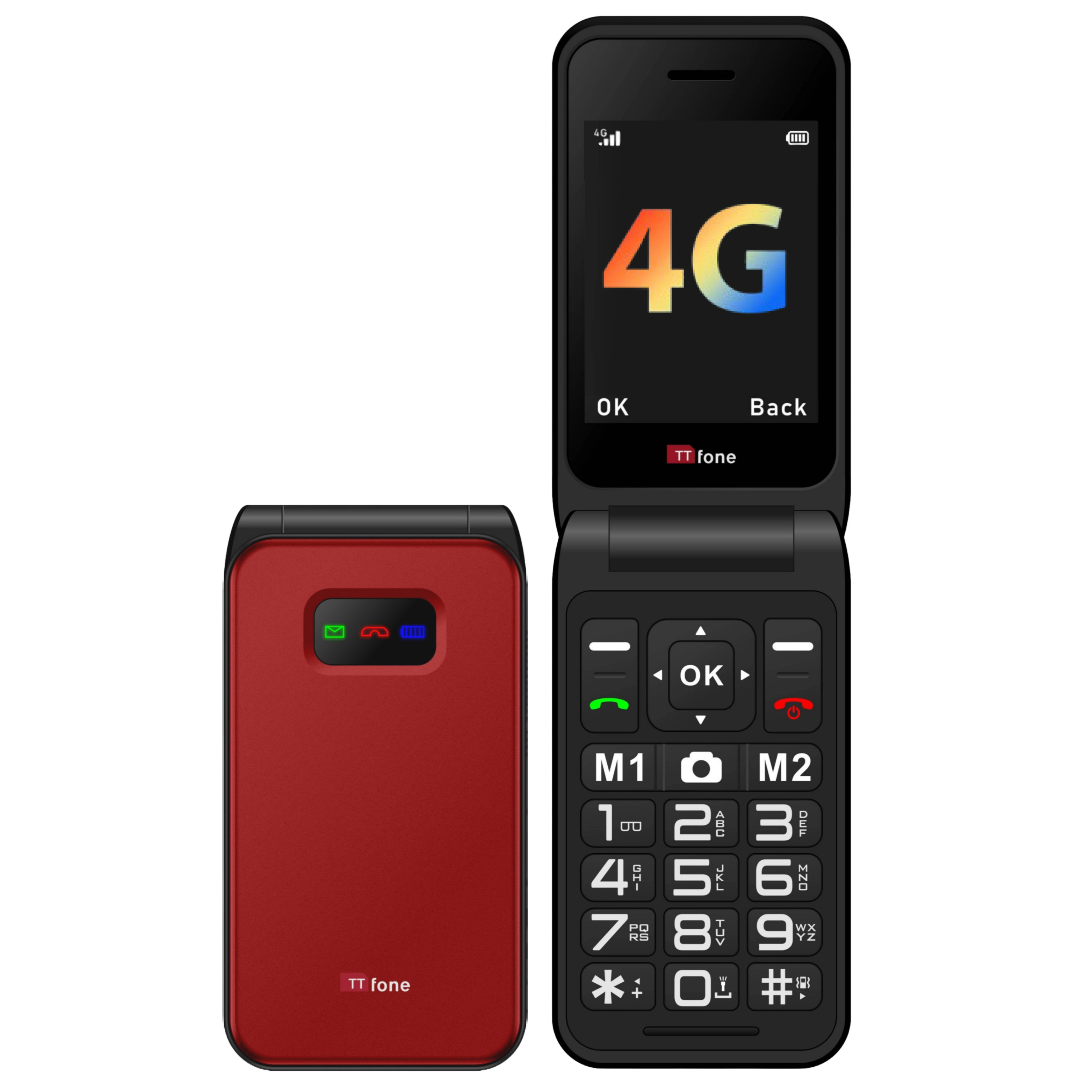 TTfone Red TT760 4G Flip 4G Mobile with USB C Cable, Vodafone SIM