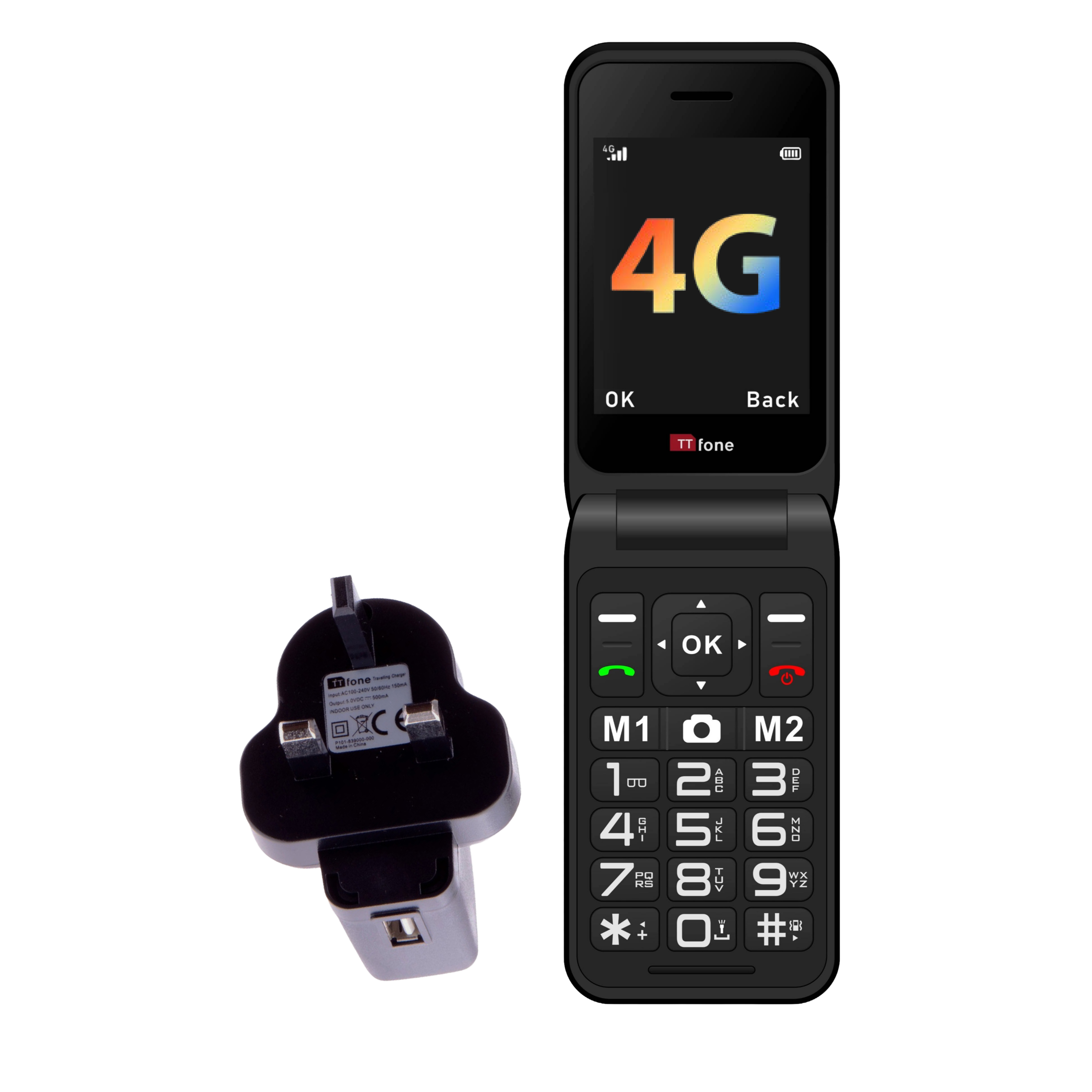 Returned Resale - TTfone TT760 4G Black with Mains Charger, Giffgaff SIM