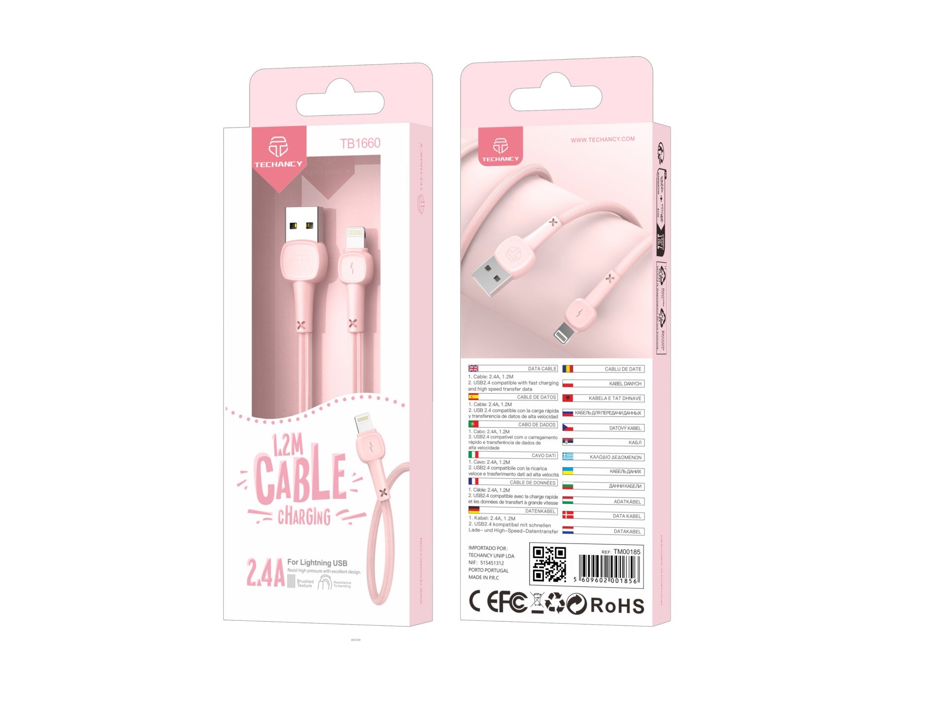 Techancy USB to Lightning Cable TB1660, Pink Macaron 2.4A Fast Charging, 1.2m, Compatible with iPhone/iPad