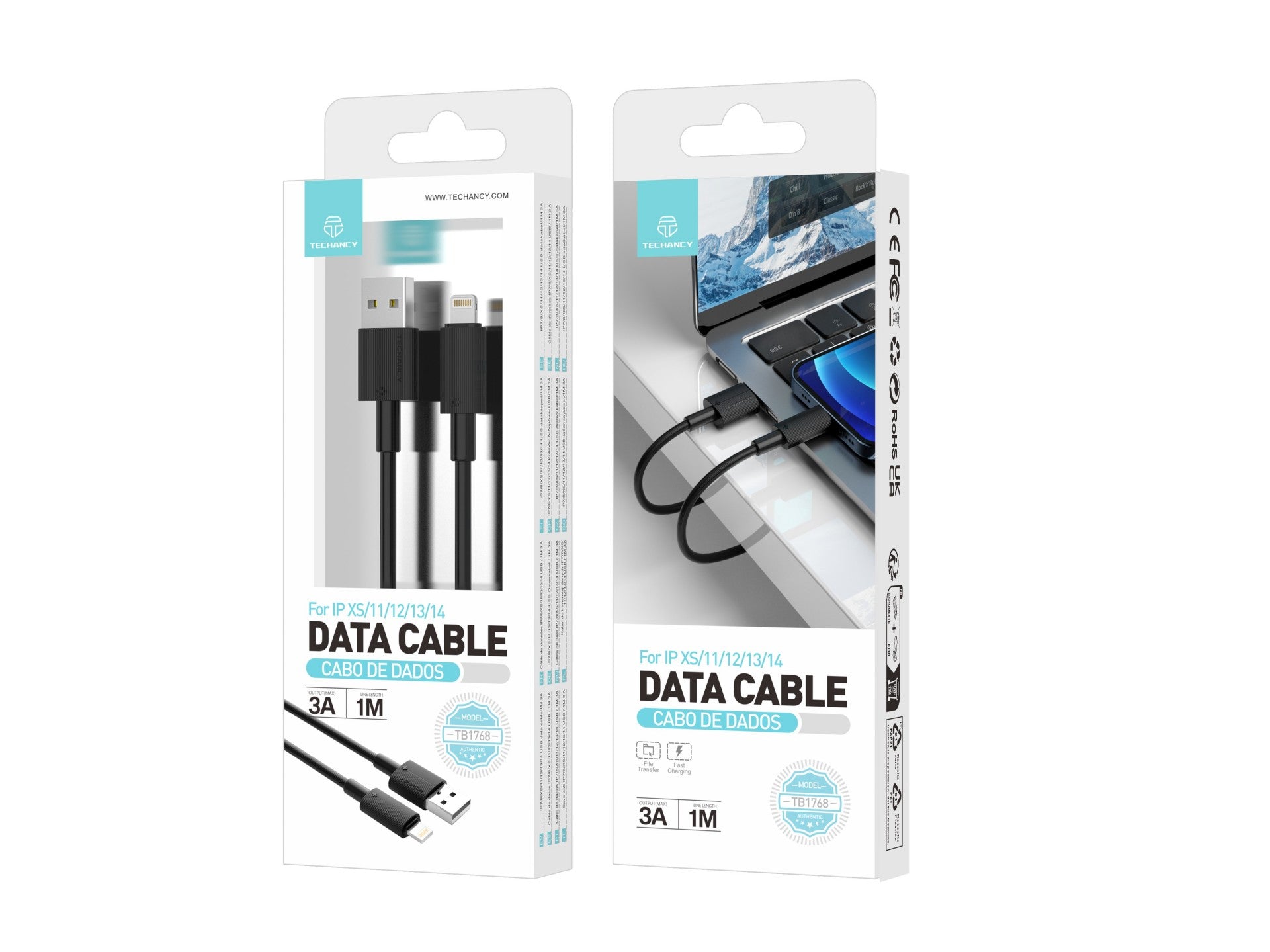 Techancy USB to Lightning Data Cable TB1768, Black, 1m, 3A