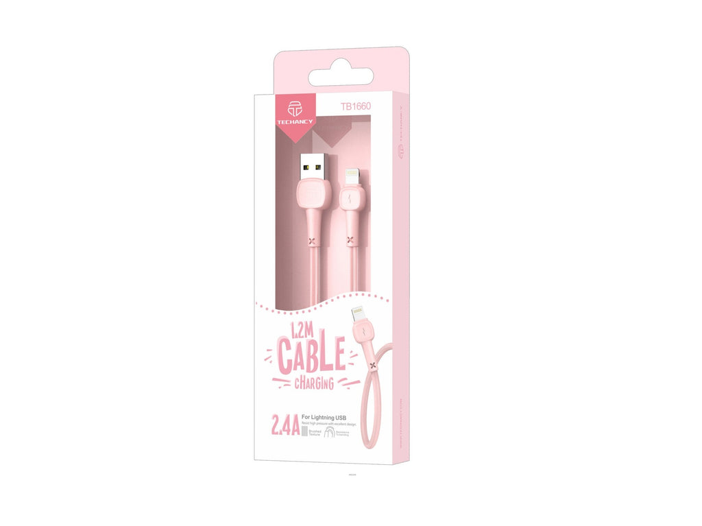 Techancy USB to Lightning Cable TB1660, Pink Macaron 2.4A Fast Charging, 1.2m, Compatible with iPhone/iPad