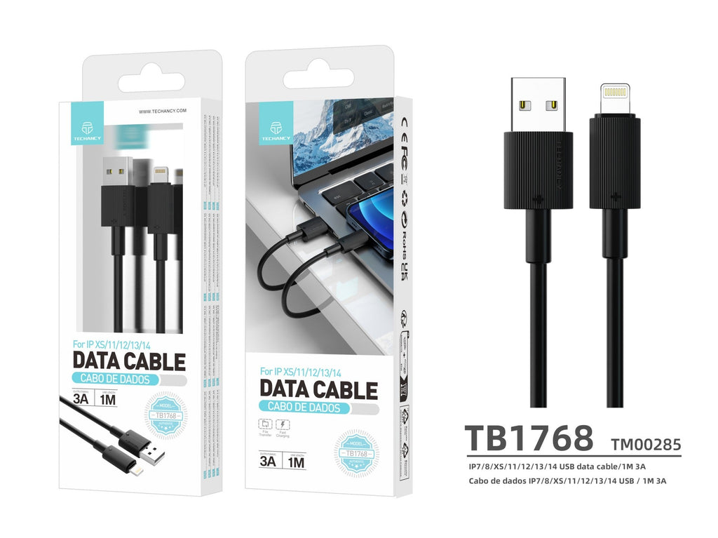 Techancy USB to Lightning Data Cable TB1768, Black, 1m, 3A
