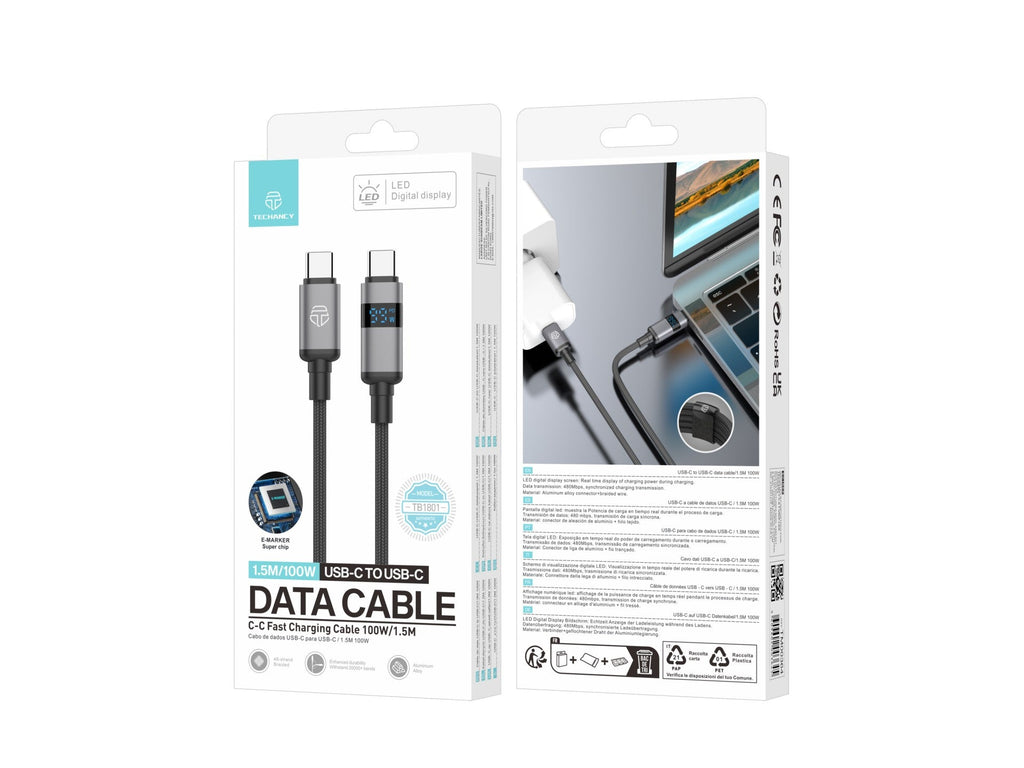 Techancy USB-C to USB-C Cable TB1801, 100W, 1.5m Black