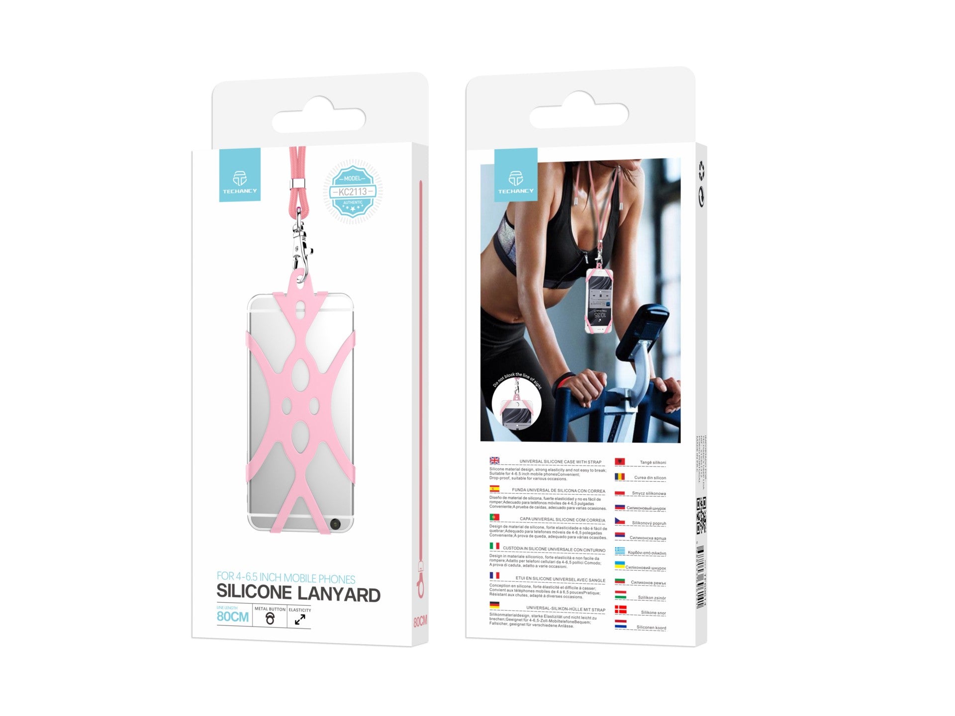 Techancy Universal Silicone Phone Lanyard KC2113, 80cm, Compatible with All Phone Models, Pink