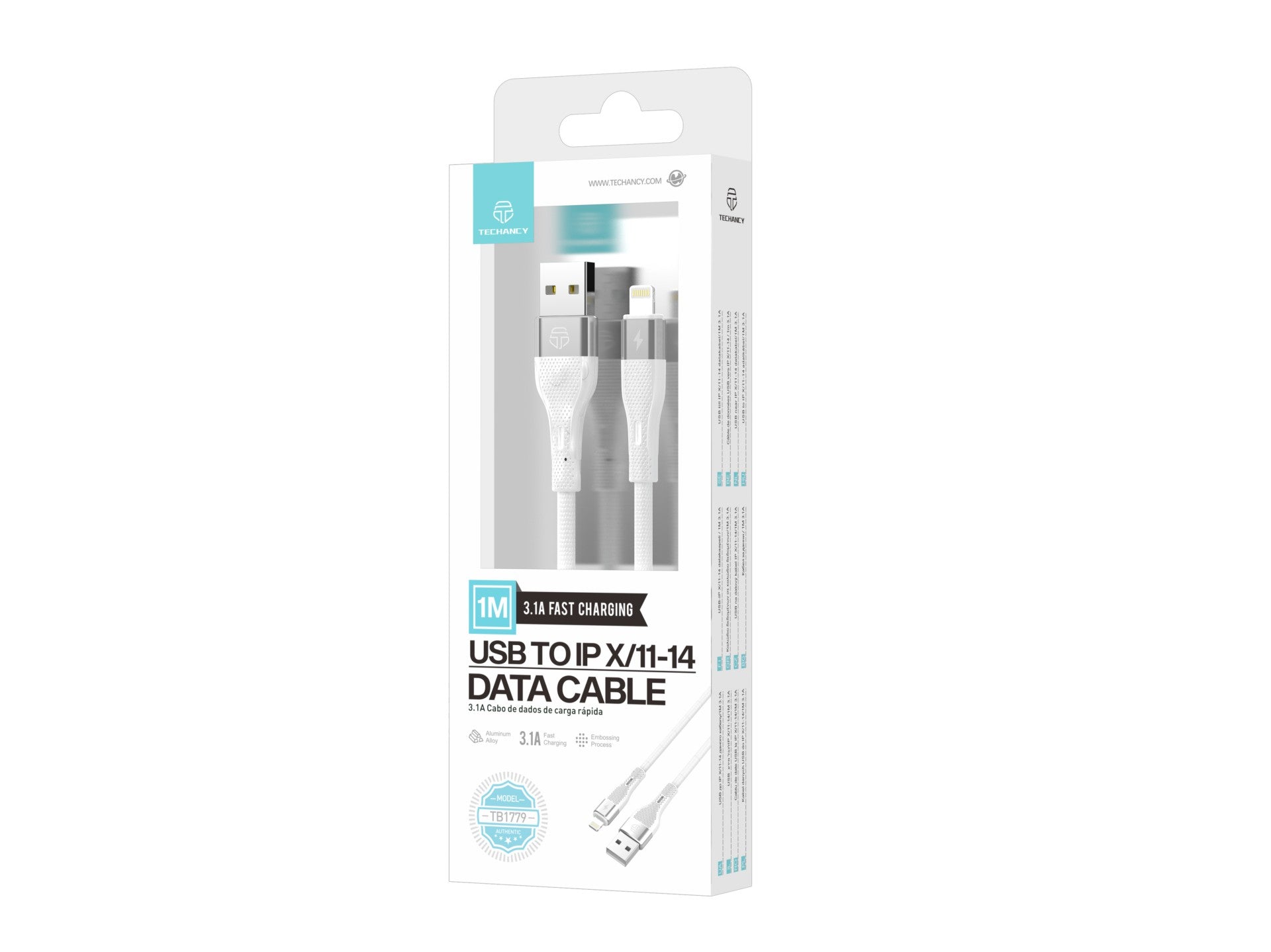 Techancy USB to Lightning Data Cable TB1779, White, 3.1A Fast Charge
